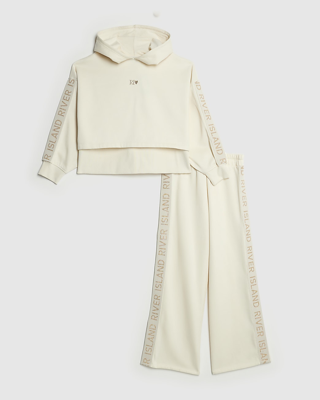 River Island Girls Sweatshirt & Joggers Set Cream Hooded Ri Cotton - Size 9-10Y | River Island Sale | Discount Designer Brands