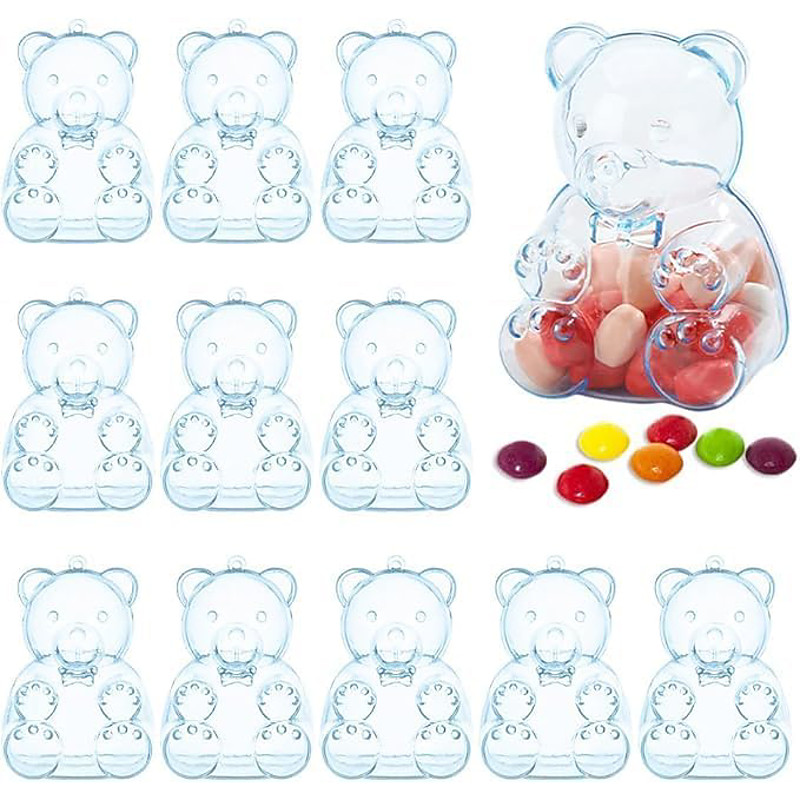 12PCS Cute Bear Shaped Candy Boxes, Clear Fillable Ornaments, Candy Containers Treat Boxes, Wedding Favor Boxes Storage Container Candy Jars, for Bridal Shower Wedding Valentine's Day Party Supplies