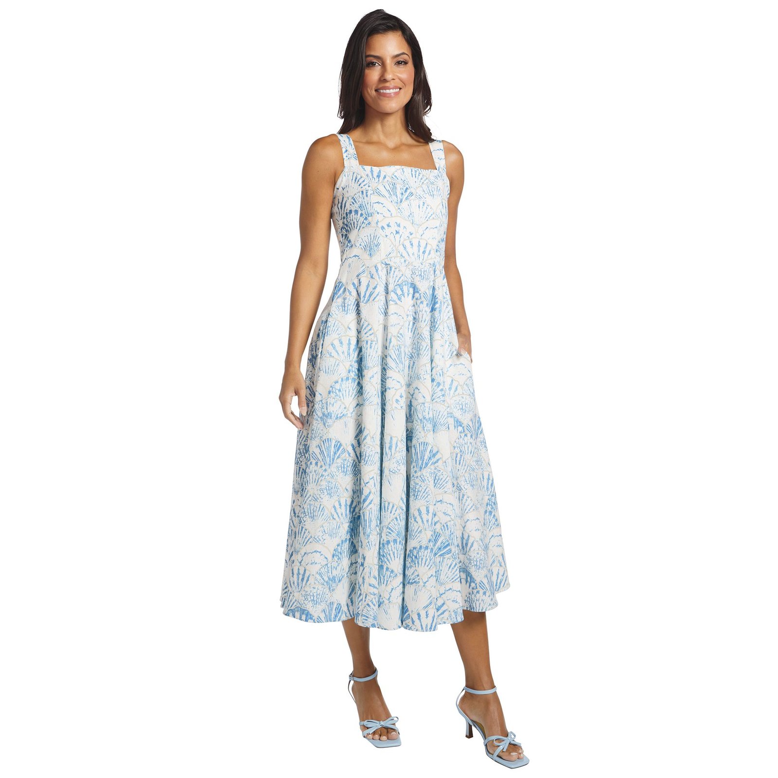 Masseys Daydream Tank Dress (Size S) Blue/White Shell, Cotton,Linen,Rayon