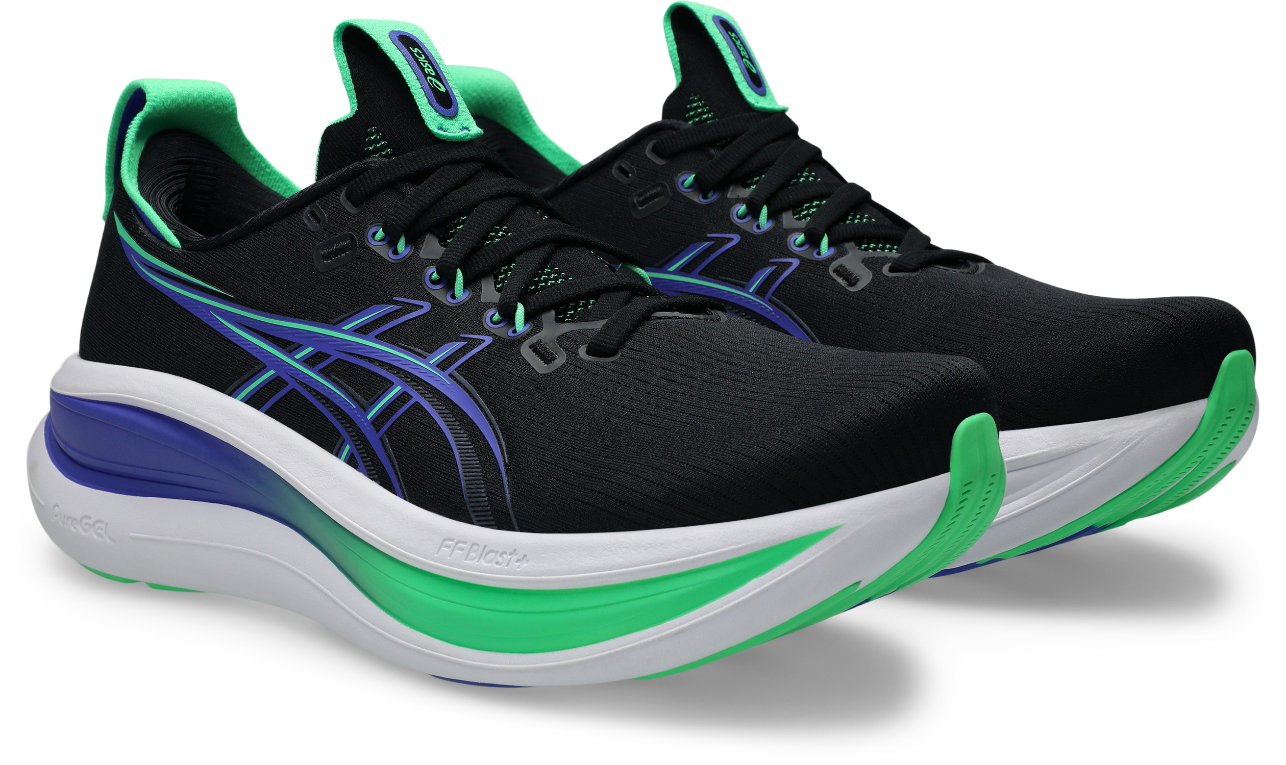 Laufschuh ASICS "GEL-NIMBUS 28", Herren, Gr. 43,5, schwarz, cobalt burst, Synthetik, Schuhe Laufschuh