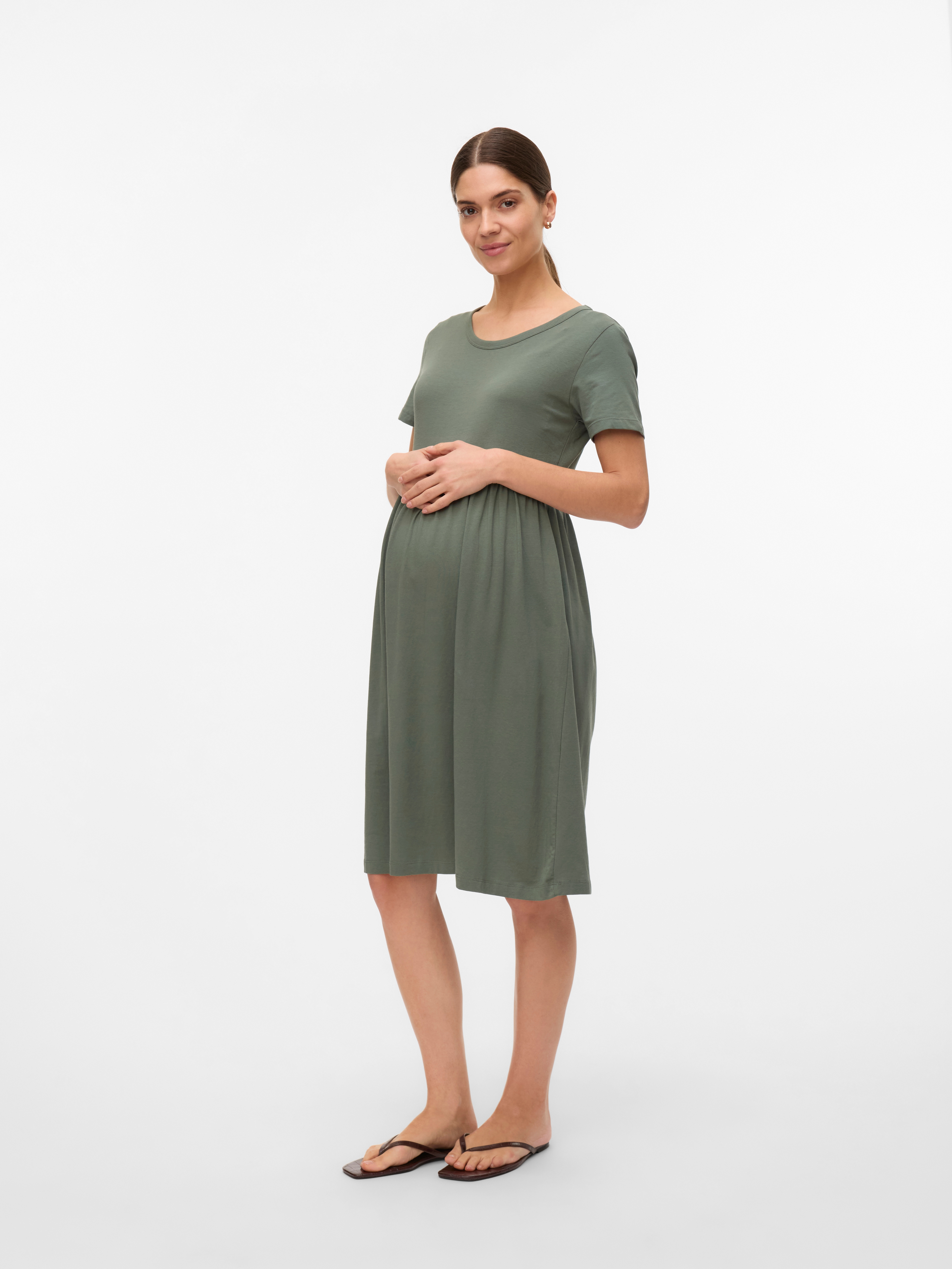 Jerseykleid MAMALICIOUS "MLMIA SS JRS ABK SKATER DRESS NOOS", Damen, Gr. M, N-Gr, grün (agave grün), Jersey, Obermaterial: 95% Baumwolle, 5% Elasthan, unifarben, regular fit kniefrei, Rundhals, Kleider Jerseykleid, Sommerkleid