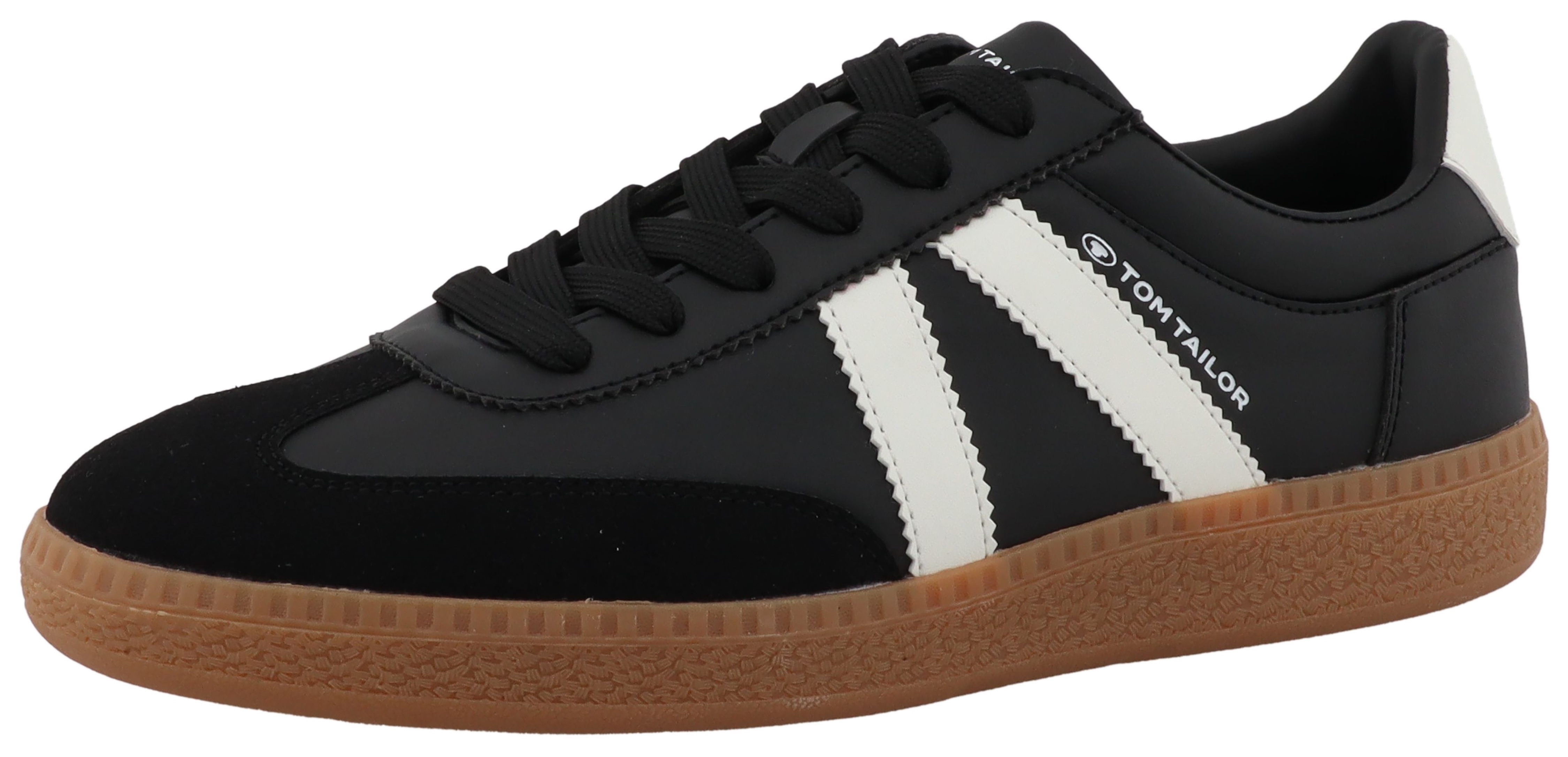 Sneaker TOM TAILOR "Kauthar", Herren, Gr. 46, schwarz, weiß, Schuhe Sneaker, Freizeitschuh, Halbschuh, Schnürschuh mit Kontrastbesatz