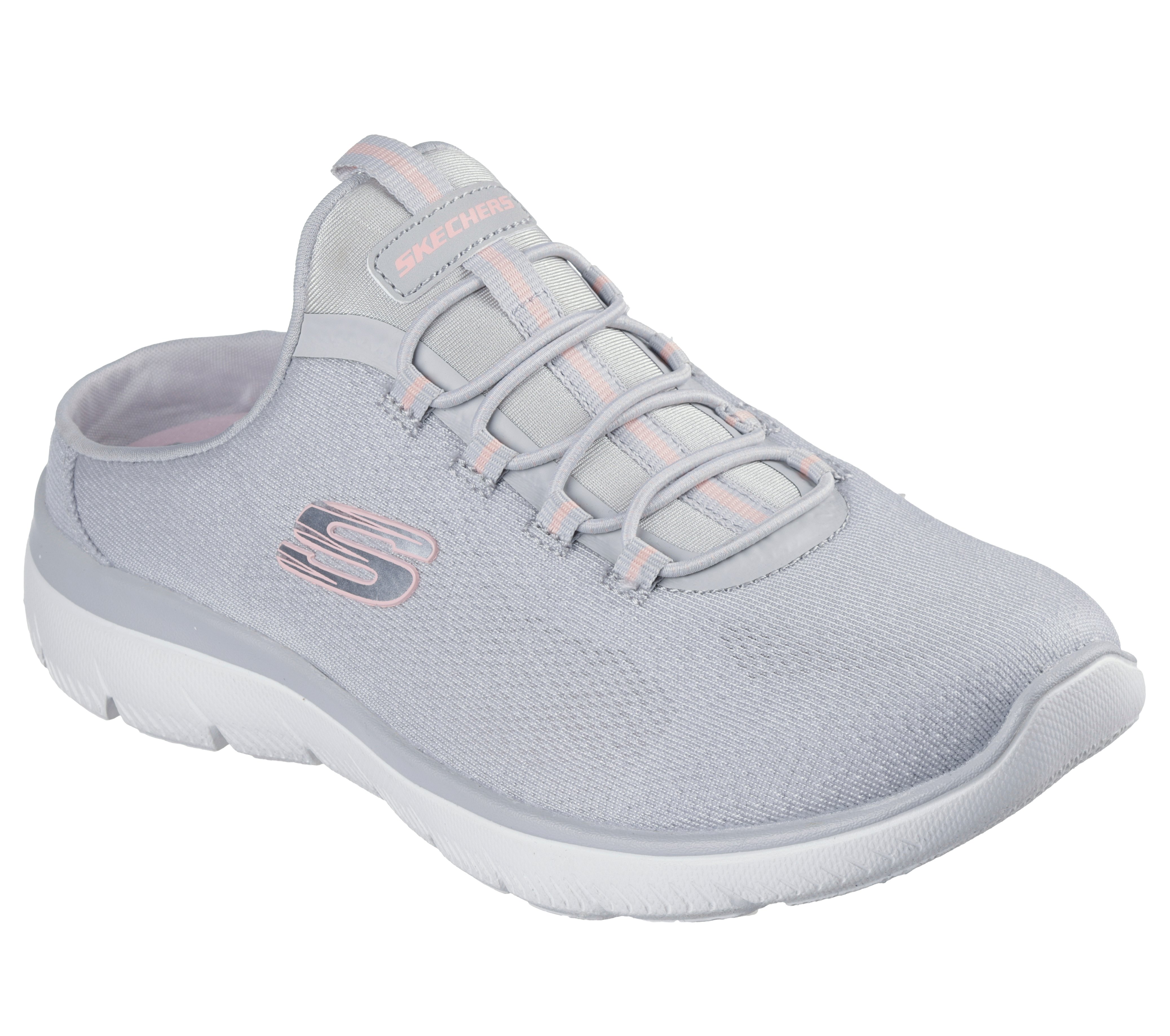 Sabot SKECHERS "SUMMITS-SIMPLY SWEET", Damen, Gr. 40, hellgrau, Textil, Schuhe Sabot, Freizeitschuh, Sommerschuh, Hausschuh mit weicher Innensohle