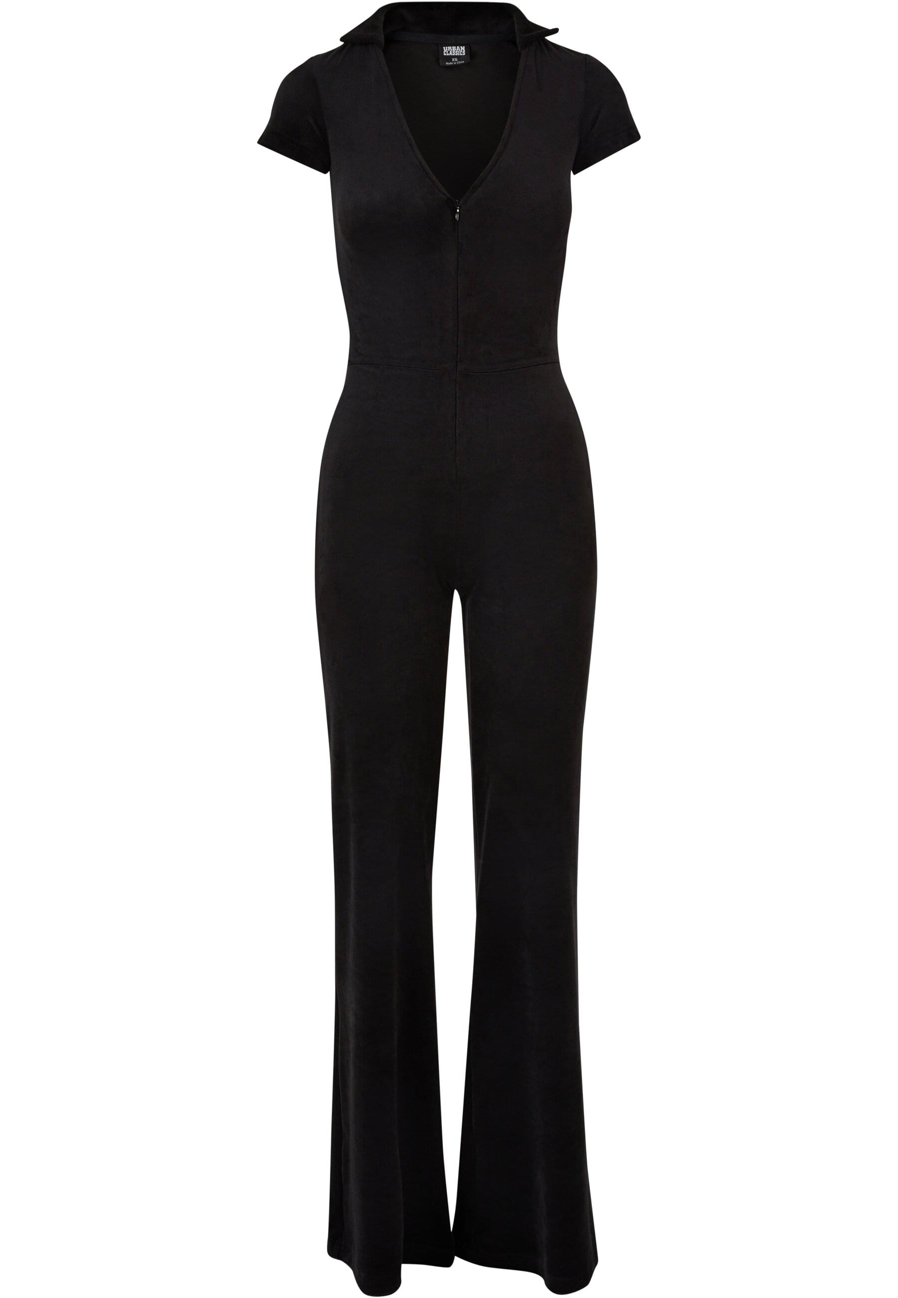 Jumpsuit URBAN CLASSICS "Urban Classics Damen Ladies Velvet Jumpsuit", Damen, Gr. 5XL, US-Größen, schwarz, 93% Polyester, 7% Elasthan, unifarben, Overalls Jumpsuit