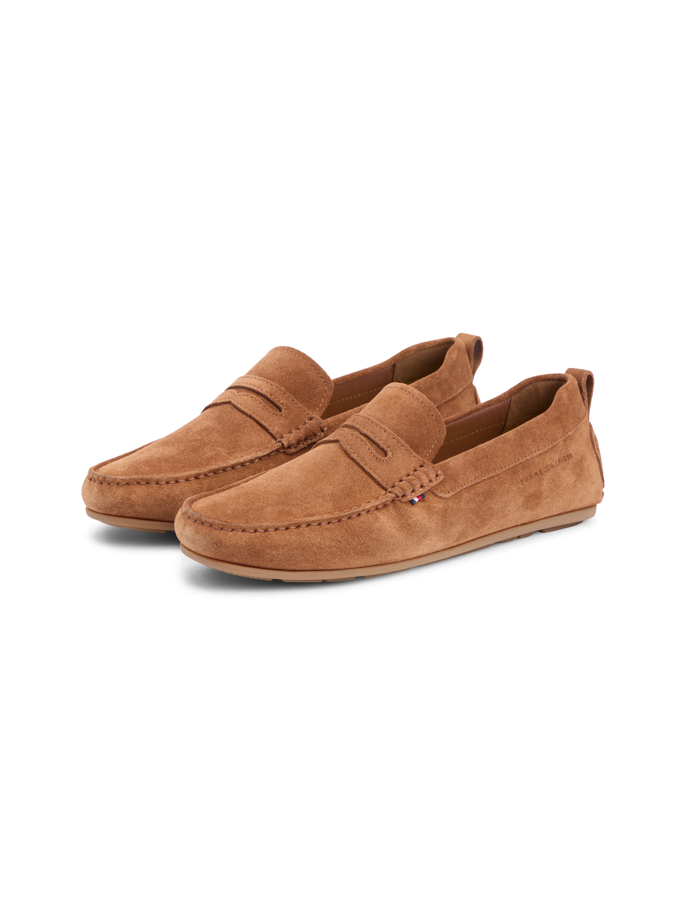Slipper TOMMY HILFIGER "CORE HILFIEGR SUEDE DRIVER", Herren, Gr. 41, braun, Veloursleder, unifarben, Schuhe Slipper, Flats, Schlupfschuh in Mokassin-Optik