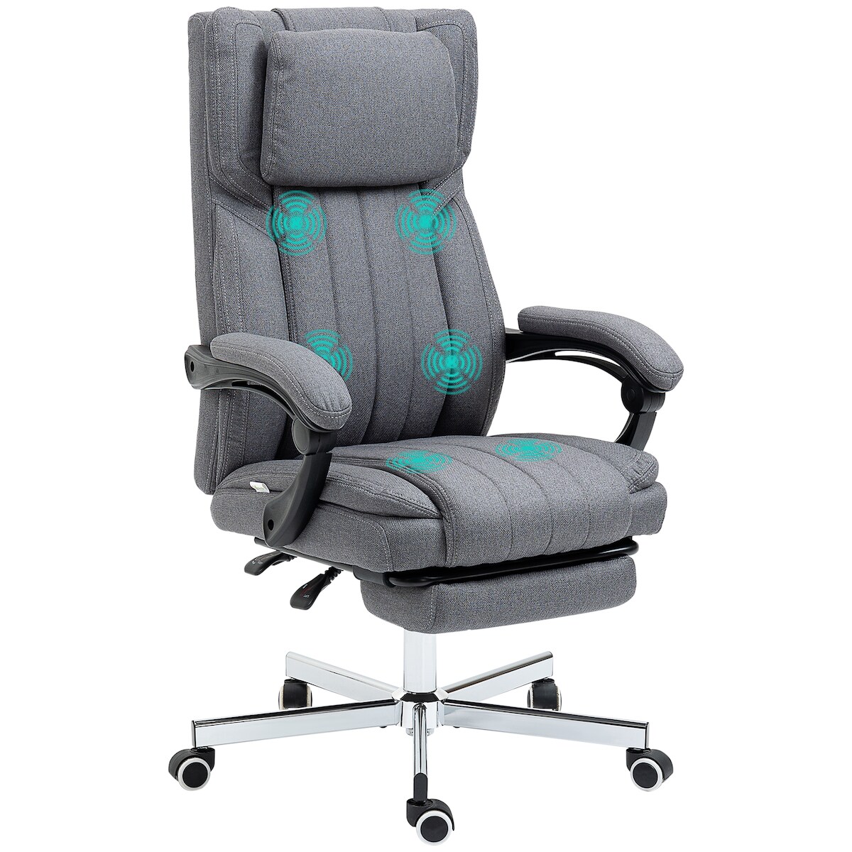 OKWISH Bürostuhl ergonomisch mit Massage und Fußstütze Grau 65x61x113 cm höhenverstellbar bis 135 Grad, Stoff in Leinenoptik, Fernbedienung Image