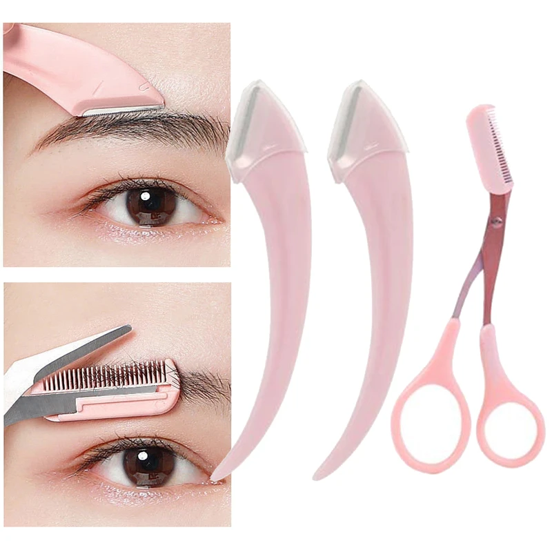 Karsyngirl 1/2/3Pcs Augenbraue Trimmen Messer Augenbraue Gesicht Rasierer Für Frauen Augenbraue Schere Mit Kamm Stirn trimmer Schaber Image
