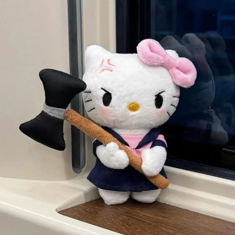 10CM Kawaii Grudge Hallo Kitty Plüsch Puppe Schlüsselbund PP Baumwolle Gefüllt Anime Cartoon Puppe Schule Tasche Anhänger Dekoration geschenk Image