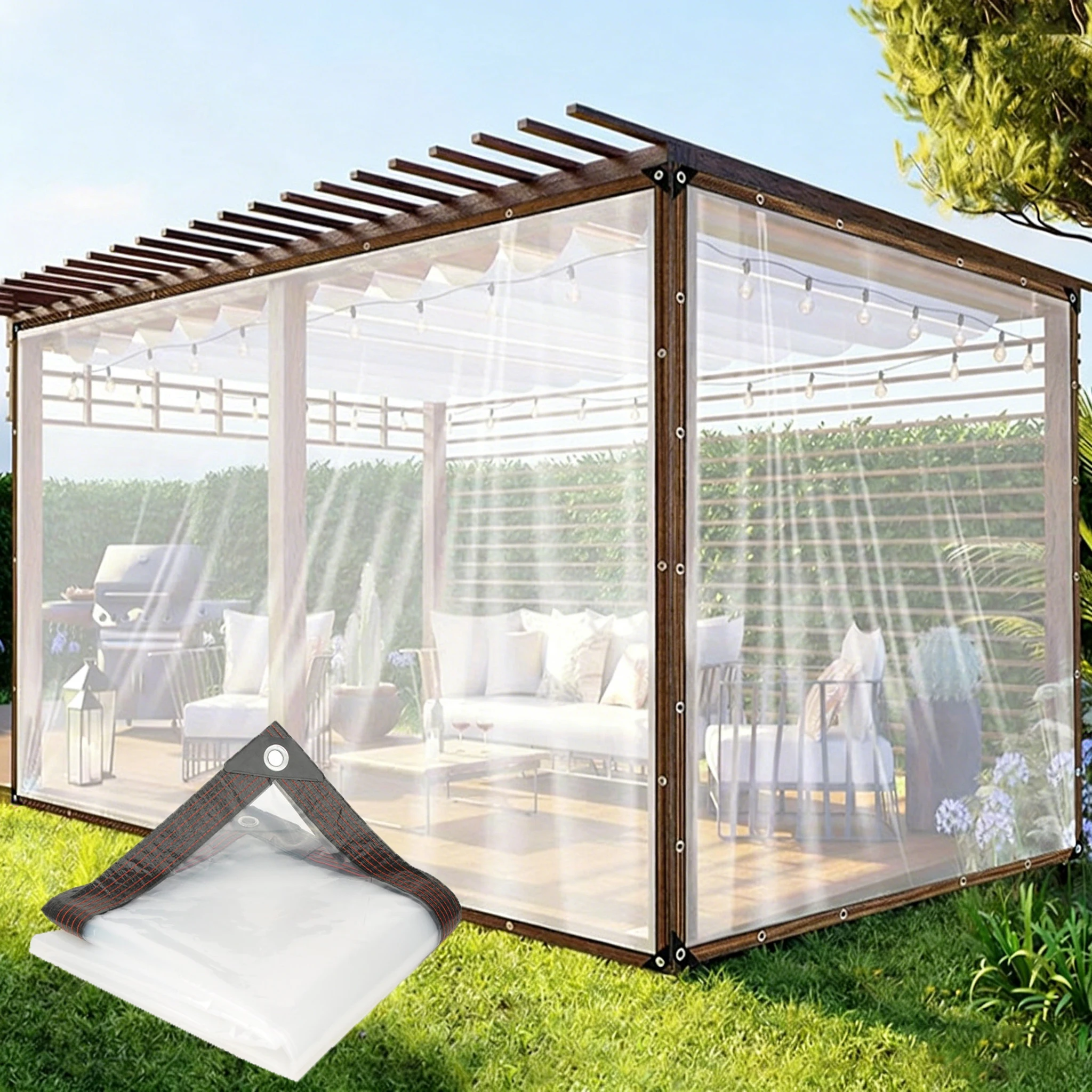 Transparente Plane Wasserdichtes Tuch Verstärkte Klare Kunststoffplane Regenfest Staubdicht für Outdoor-Gartenmöbel-Abdeckung Image