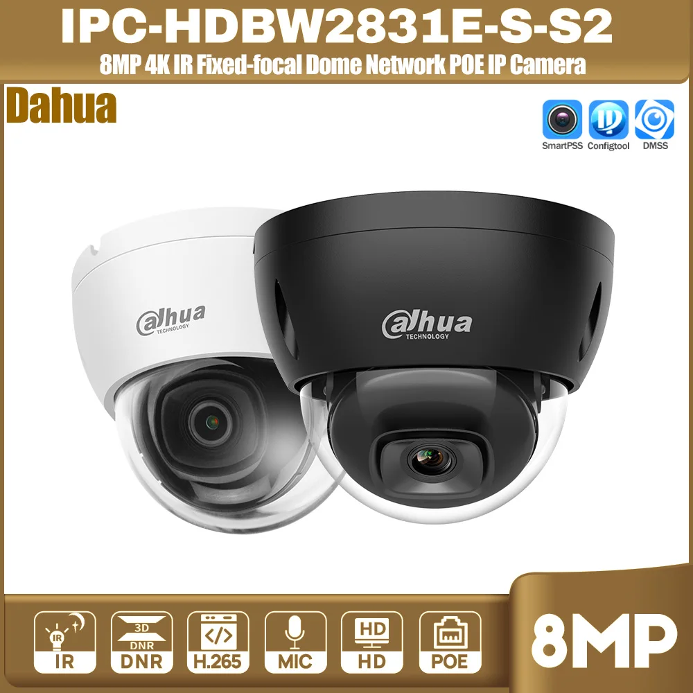 Dahua Original 8MP 4K IR Festbrennweite Dome Netzwerk POE IP Kamera IPC-HDBW2831E-S-S2 Integriertes Mikrofon IR 30M SD Slot SMD Plus IK10 Image