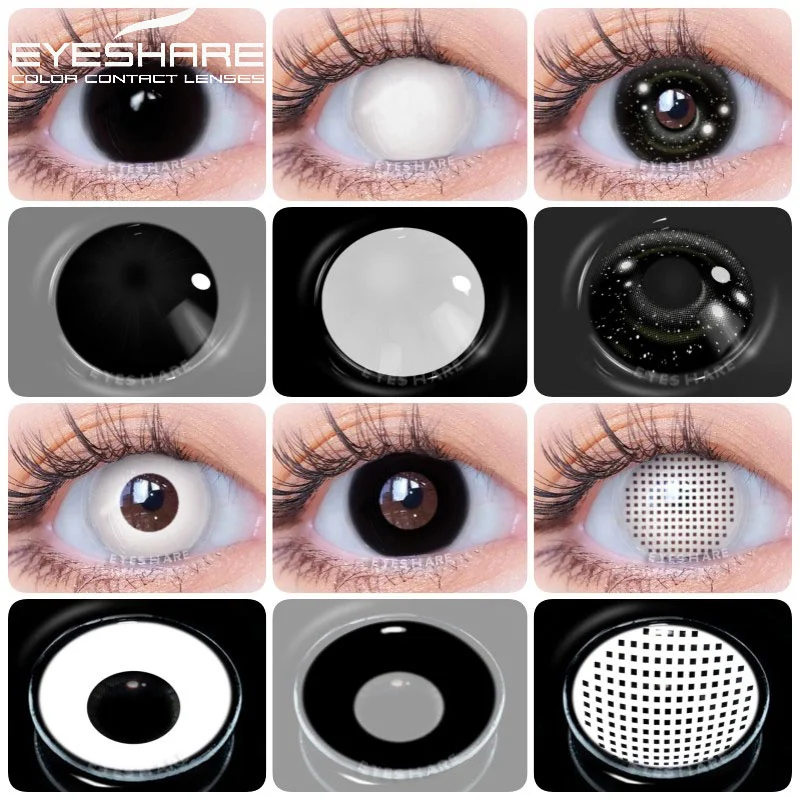 EYESHARE 1 Paar bunte Halloween-Kontaktlinsen für Augen, bunte Linsen, Anime-Cosplay-Augenlinsen, weiße schwarze rote Linsen Image