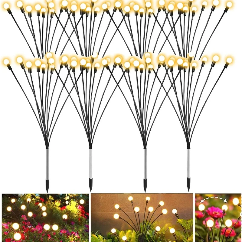 Lumières extérieures lampe de pelouse solaire lampe de jardin LED lampe de prise de terre luciole entraînée par le vent pour jardin pelouse paysage lumière de vacances
