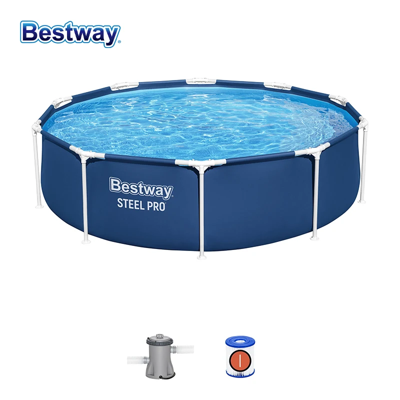 Bestway 56681 Steel Pro 12' x 30"/3,66 m x 76 cm Rundrahmen-Pool-Schwimmbecken-Set, oberirdisches rundes Spielbecken, rund gerahmt Image