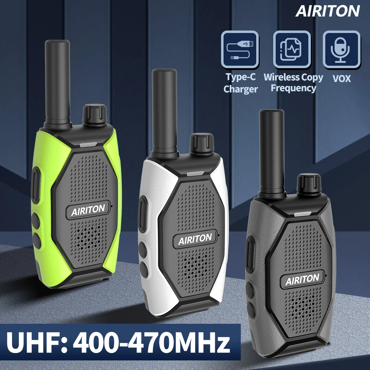 AIRITON AI-86 Walkie-Talkie UHF Langstrecken-Funkgerät mit Frequenzkopie, Wiederaufladbar, Tragbares Zweiwege-Radio mit Typ-C-Ladegerät für Reisen Image