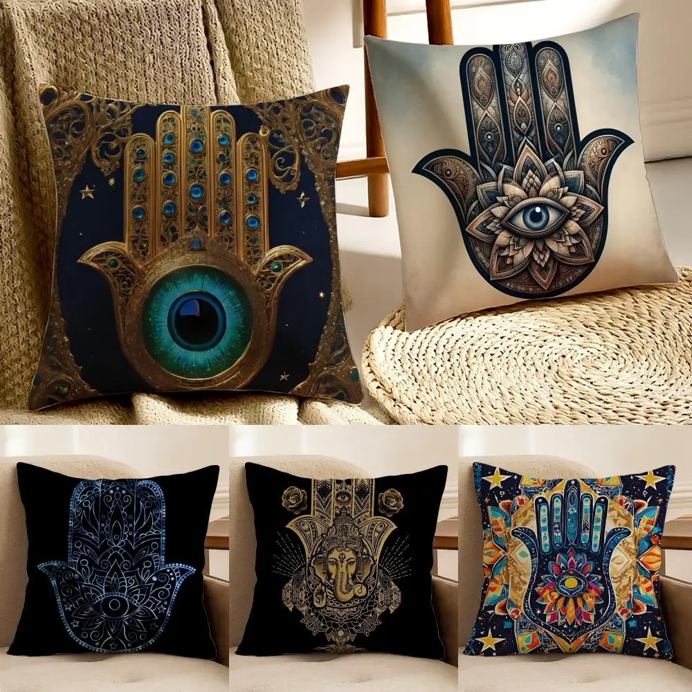 Mystisches kulturelles Kunstwerk H-Hamsa Kissenbezug, Kissenbezug gegen Hausstaubmilben, Wohnzimmer, Sofa, Dekoration, Kissen, Zimmer Image