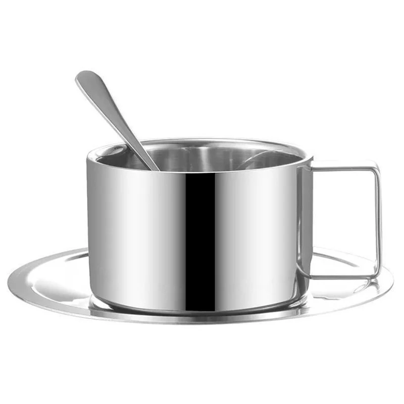 3 teil/satz Tragbare Kaffeetasse Set Edelstahl Thermobecher mit Löffel für Büro, Zuhause und Camping Image