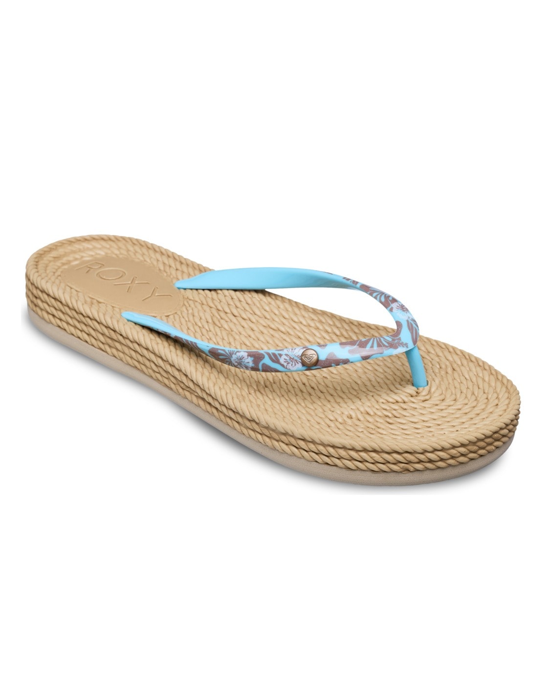 Sandale ROXY "South Beach", Damen, Gr. 11(42), light blau, braun, Obermaterial:Obermaterial: 98% synthetisches Tr/ 2% Metall, Futter: 100% synthetisches Tr, Laufsohle: 100% Schwammgummi;, Schuhe Sandale