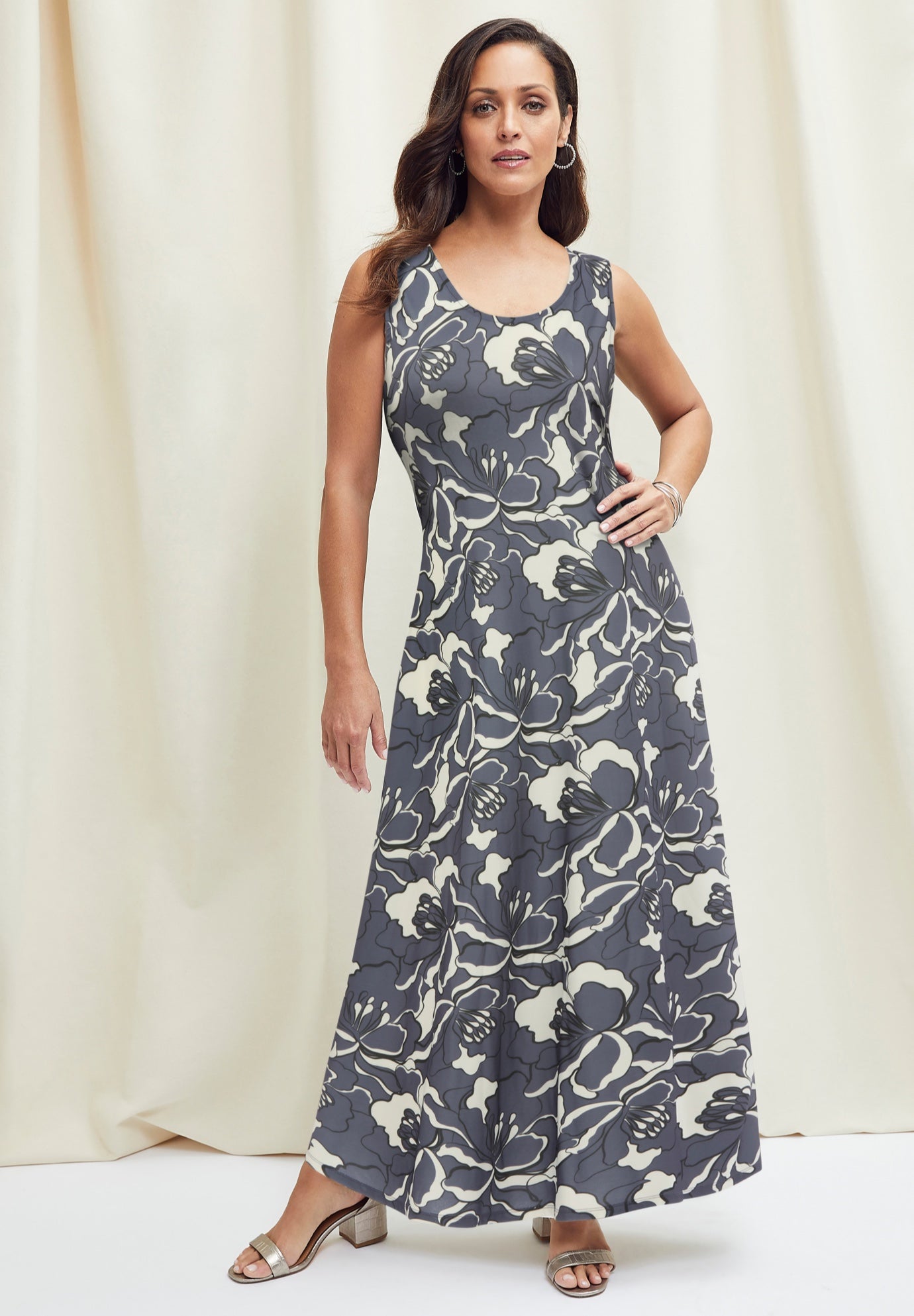 Plus Size Women's Stretch Knit Tank Maxi Dress by The London Collection in Dusk Graphic Orchid (Size 32)