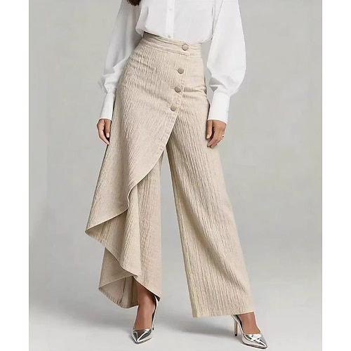 Damen Hose Sommerhose Baggy-Hosen Elegant Vintage Volle Länge Mittlere Taille Plissiert Weites Bein Komfort Leicht Weich Lässig Täglich Heim Blau Khaki Sommer Frühling Herbst Image