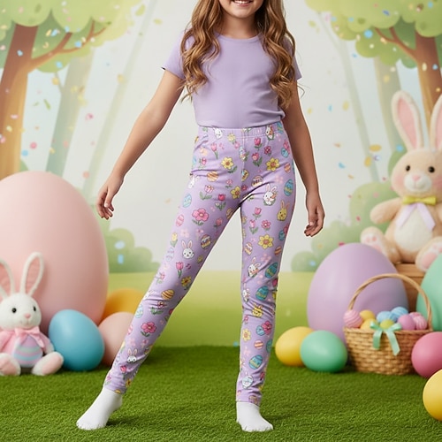 Ostern Mädchen 3D Grafik Kaninchen Hose Leggings Frühling Herbst Niedlich Streetwear Basic Kinder 4-12 Jahre Lässig Täglich Outdoor Normale Passform Image