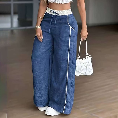 Damen Hose Sommerhose Strandhose Urlaub Mode Alltagstauglich Volle Länge Hohe Taille Einfarbig Einfach Kordelzug Tasche Gerader Schnitt Komfort Schnelltrocknend Weich Unelastisch Streetwear Strand Image