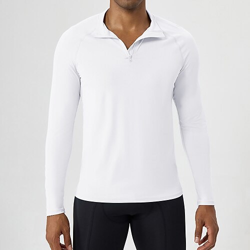 Herren Lauf-T-Shirt Kompressionsshirt Laufshirt Reißverschluss Langarm Oberteil Frühling Herbst Einfarbig Schnelltrocknend Kompression Feuchtigkeitsableitend Fitnesstraining Aktives Training Übung Image