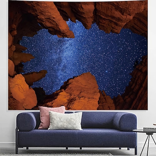 Biolumineszierender Wandteppich mit Strandmotiv, Mondlicht, Ozeanwellen, Nachthimmel und Sternenhimmel – Fantasielandschaft für Schlafzimmer, Wohnzimmer und als Dekoration. Image