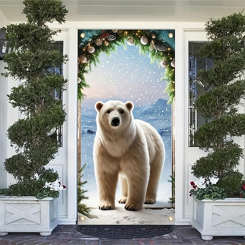 Türdekoration mit Eisbärmotiv, winterliche Schneelandschaft, festliche Girlande, Türbanner, Weihnachtsdeko Image