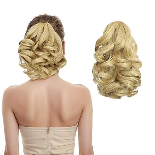 Rote Pferdeschwanzverlängerung, 23 cm lange Haarverlängerung mit Clipverschluss, natürlich weich, synthetisch, gewellt, für Damen Image