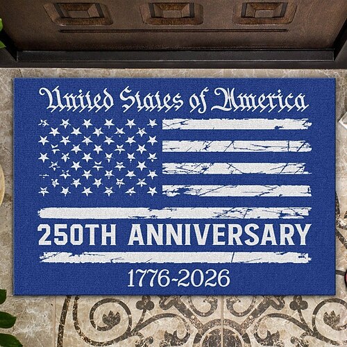 Fußmatte zum 250. Jahrestag der USA (1776–2026), patriotischer Eingangsbereich-Teppich, strapazierfähig, dekoratives Design mit amerikanischer Flagge für die Haustür, Jubiläum der Vereinigten Staaten Image