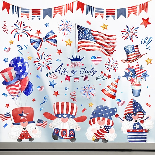 2 Bögen mit Luftballons und statischen Aufklebern mit amerikanischer Unabhängigkeitstagsflagge, dekorative Aufkleber für Schaufenster- und Glastüren Image