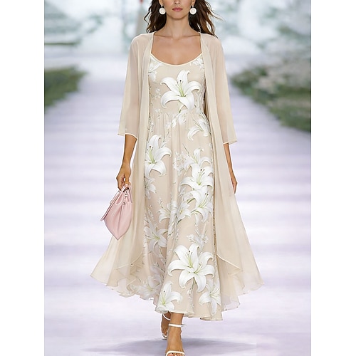 Ostern Damen Midikleid A Linie Kleid Urlaub Lässig Boho Normale Passform Blumen Grafik Dreiviertelarm V Ausschnitt Blau Rosa Purpur Grün Sommer Frühling Herbst Winter Image