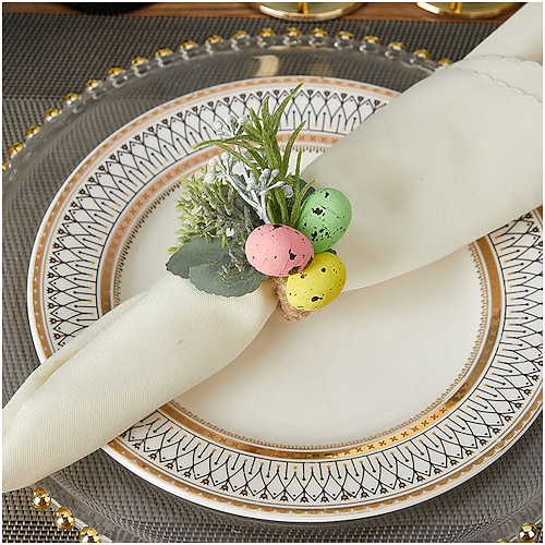 4er-Pack Ostereier-Serviettenringe im Western-Stil mit Osterhasenmotiv, dekorative Serviettenschnalle für Hoteltische, neue Osterserviettenringe Image