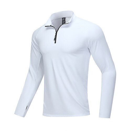 Herren Lauf-T-Shirt Kompressionsshirt Laufshirt Reißverschluss Langarm Oberteil Frühling Herbst Einfarbig Schnelltrocknend Kompression Feuchtigkeitsableitend Fitnesstraining Aktives Training Übung Image
