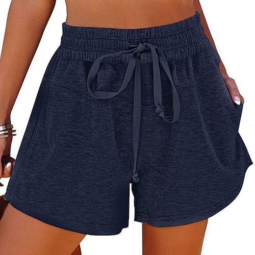 Damen Shorts Sommershorts Strandshorts Urlaub Mode Alltagstauglich Kurz Mittlere Taille Einfarbig Einfach Kordelzug Tasche Elastischer Bund Schnelltrocknend Weich Bequem Dehnbar Streetwear Strand Image