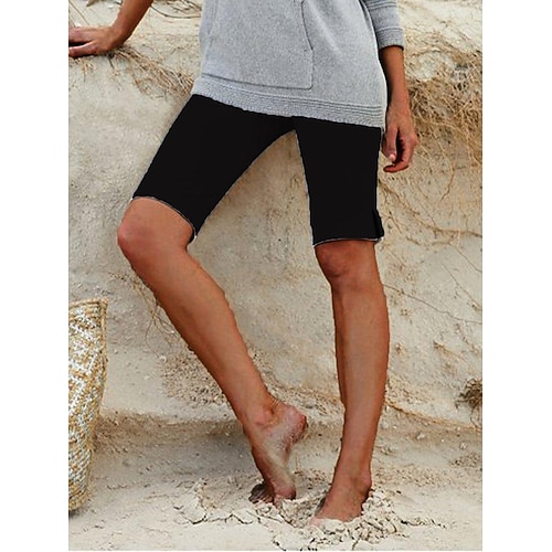 Damen Capri-Shorts Burmuda Shorts Abgeschnittene Hose Gemütliche Leggings Mode Lässig Komfort Knielang Mittlere Taille Einfach Geteilt Po-Lifting Komfort Bauchkontrolle Dehnbar Strand Urlaub Straße Image