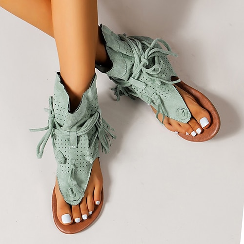 Gelbe Damen-Sandalen aus Wildleder mit Fransen, atmungsaktivem, perforiertem Stoff, Quastenbändern, lebhafte Schuhe im Zigeunerstil für Festivals, Musikveranstaltungen und Urlaube. Image