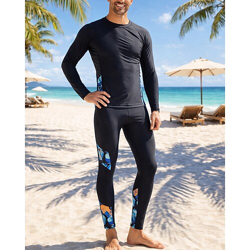 Herren Anti UV Shirt Badeanzug Badeanzüge Patchwork Bein in voller Länge UV Schutz Schnelltrocknend Elastisch Langarm Bademode Badeanzug Surfen Tauchen Strand Winter Image