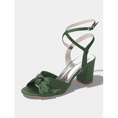 Damen-Sandalen aus fuchsiafarbenem Satin mit Blockabsatz und Schleifendetail am Knöchelriemen – elegante Schuhe für Brautjungfern bei Gartenhochzeiten im Freien Image
