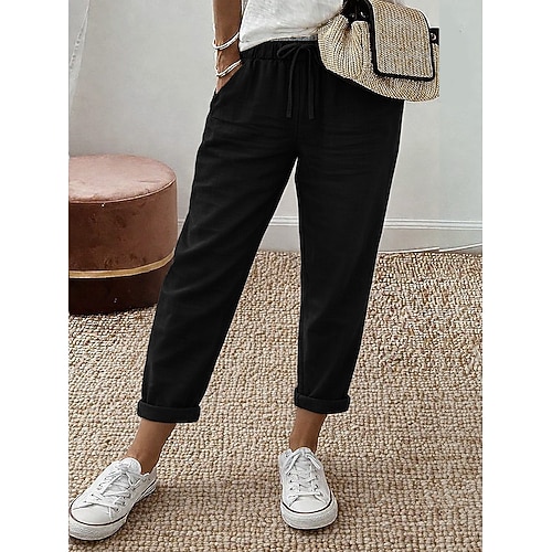 Damen Freizeithose Urlaub Basic Knöchellang Mittlere Taille Komfort Unelastisch Blau Schwarz Rosa Salbei Sommer Frühling Image