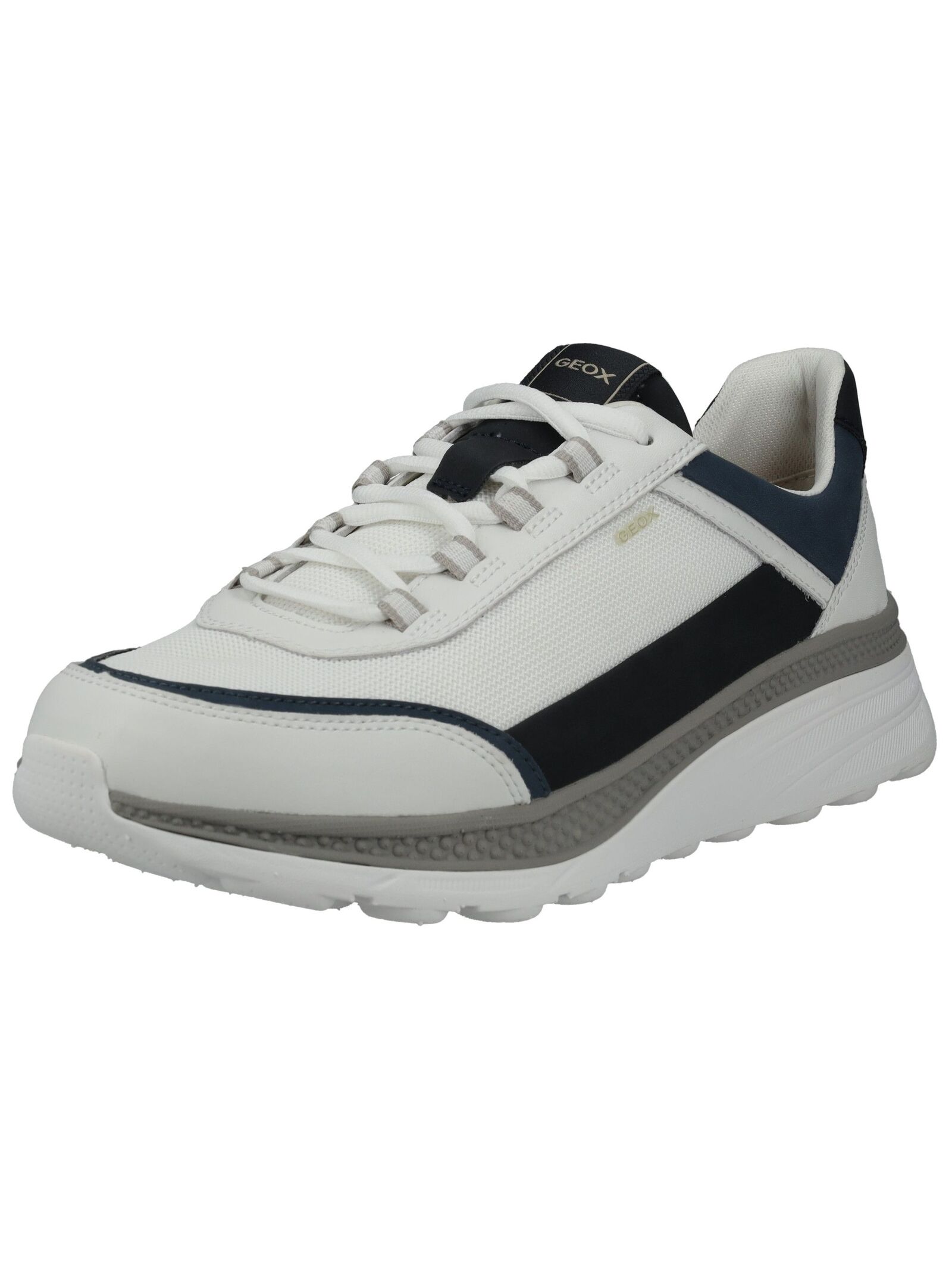 Sneaker GEOX "Geox Sneaker Lederimitat/Textil", Herren, Gr. 43, weiß, navy, Lederimitat, Textil, Schuhe Sneaker