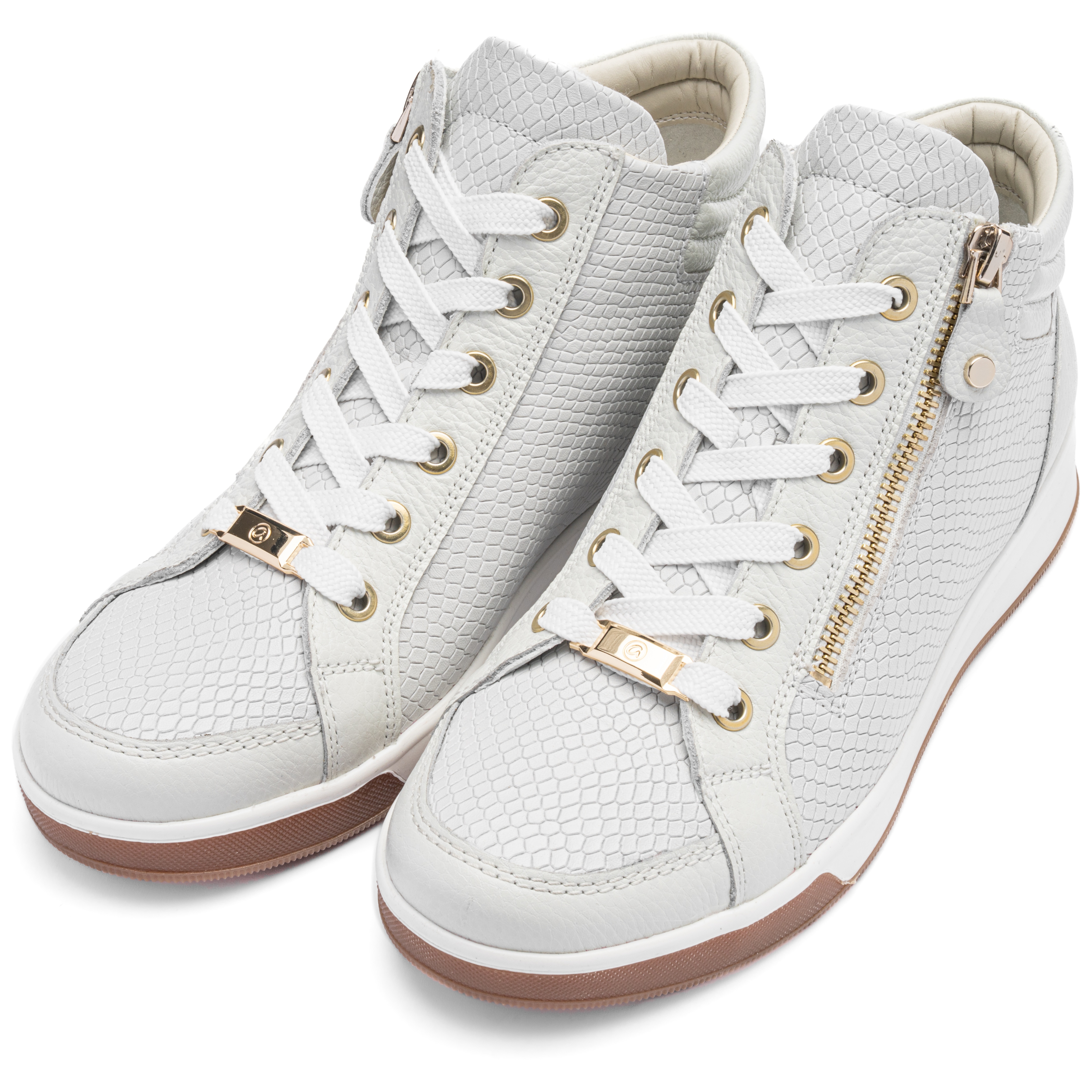 Sneaker ARA "ROM", Damen, Gr. 6 (39), weiß, Glattleder, Leder, Reptilienprägung, Schuhe Sneaker, Freizeitschuh, High-Top-Sneaker, Schnürschuh in Schuhweite G (=weit)