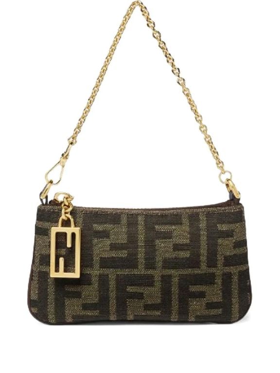 Mini Baguette Jacquard Chain Pouch - Metallic - Fendi Shoulder Bags
