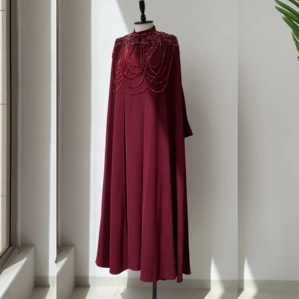 Customized Chinese Style Jersey Sequined Pleat Straight High CollarLong Dresses Bespoke Occasion Exquisite