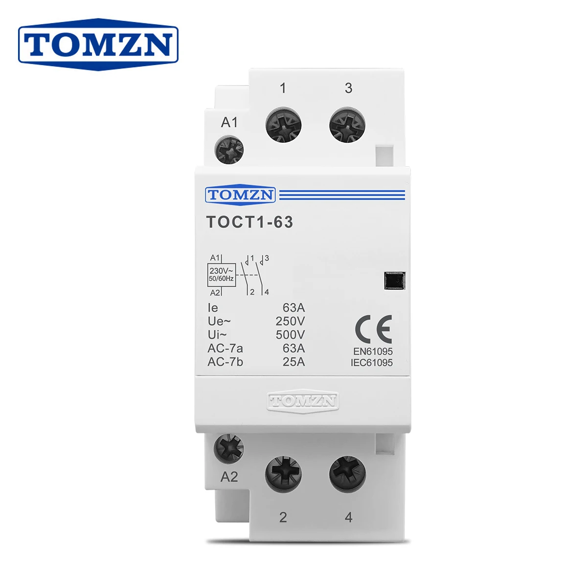 Contattore Modulare AC Domestico TOMZN TOCT1 2P 63A 220V/230V 50/60HZ per Guida DIN 2NO 2NC o 1NO1NC