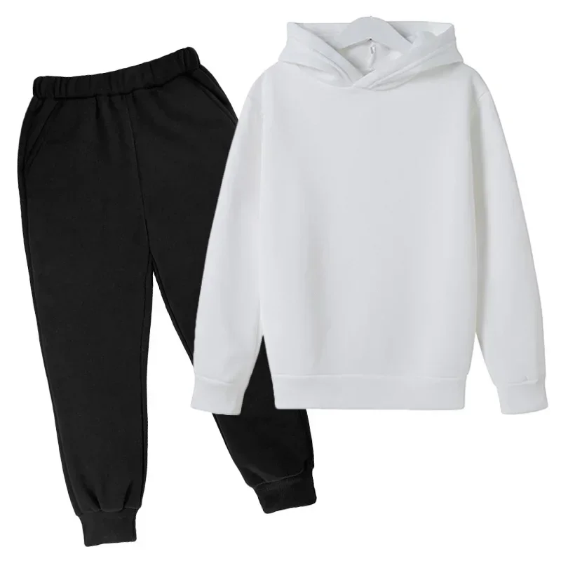 Ensemble de vêtements pour enfants, sweat-shirt et pantalon pour garçons et filles, vêtements décontractés, vêtements de sport, couleur unie, pull + pantalon, vêtements pour enfants