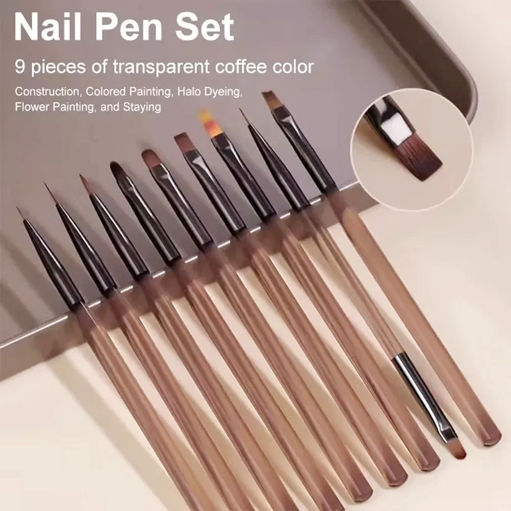 9PCS UV Gel DIY Malerei Stift Nagel Pinsel Liner Maniküre Acryl Zeichnung Pinsel für Nail art Design Nägel Spitze display Malerei Werkzeug Image