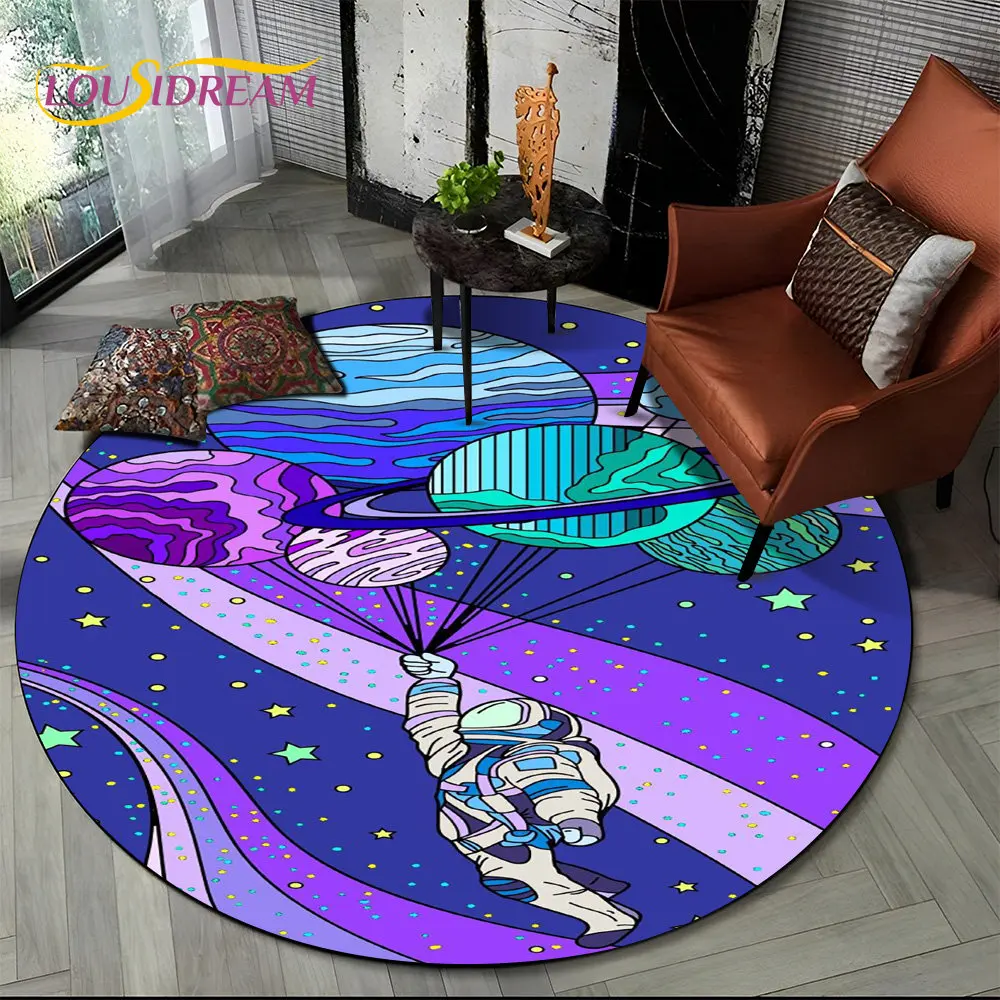 3D-Astronauten Raum Cartoon runden Teppich, Teppich Teppich für Wohnzimmer Kinderzimmer Sofa Spielzimmer Dekor, rutsch feste Boden matte Image
