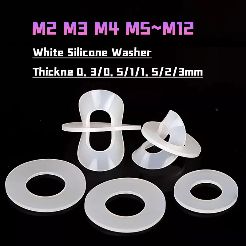 M2 M3 M4 M5 M6 M8 M10 M12 Weiße Silikon-Unterlegscheibe, Dichtungsring, wasserdichte Flachdichtung, stoßdämpfende Hochtemperatur-Unterlegscheibe Image