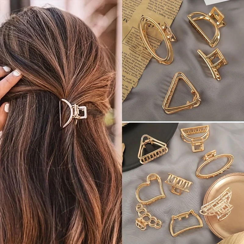 Mode Einfache Rutschfeste Mini Hohl Herz Metall Haar Klaue Clips Gold Geometrische Pony Haarspangen Haar Kiefer Für Frauen Mädchen 2030